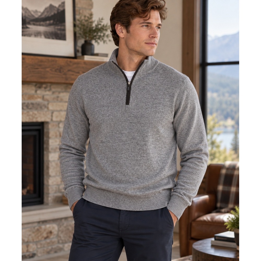 Filippo Riberti Men's 1/4 Zip Merino Wool Cashmere Sweater Gray L Made in Italy